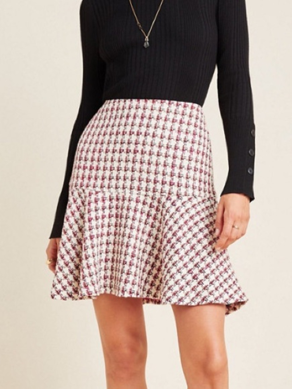 Anthropologie Maeve Bobbie Plaid Flounced Mini Skirt Tweed Pink Office Career